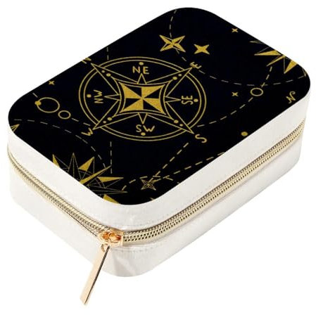 RODAILYCAY Windrose Kompass Samt-Reise-Schmuckschatulle mit abnehmbaren Fächern, tragbarer Schmuck-Organizer für Halsketten, Ringe, Ohrringe, Armbänder