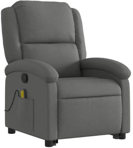 vidaXL Massagesessel, Verstellbar Sessel mit Aufstehhilfe, Fernsehsessel Relaxsessel mit Liegefunktion, Liegesessel Aufstehsessel Polstersessel, Dunkelgrau Stoff