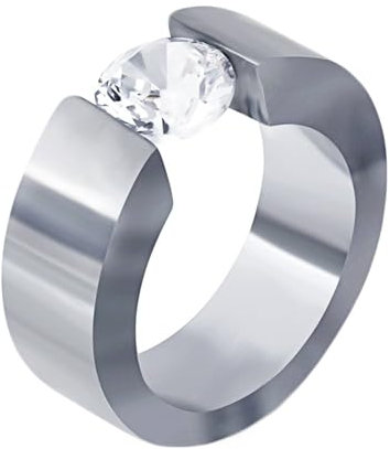 Beydodo Ringe Edelstahl Männer Frauen, Unisex Ring Personalisiert 8MM Solitär mit Zirkonia Freundschaftsringe Silber Ringe Nickelfrei Gr.57 (18.1)