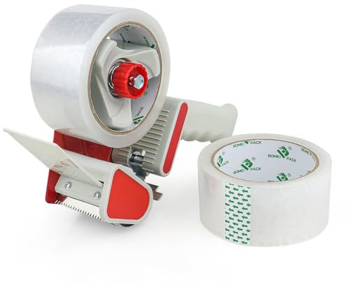 BOMEI PACK Paketklebeband 50 m x 48 mm - transparent - 2er Set mit Abroller - für Pakete und Karton