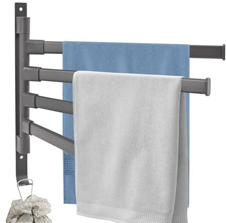 Dachiy Portasciugamani Girevole, Porta Asciugamano Adesivo, Montaggio A Parete Portasciugamani, Con 4 Braccia Girevoli Porta Salviette, In Alluminio, 30cm, Per Bagno, Cucina, Balcone, WC