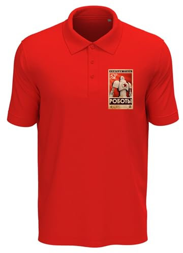 Atspauda Robots Comrades of Steel Funny Men's Cotton Polo Shirt Red X-Large