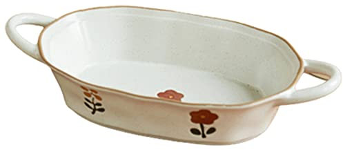 Pirofile da Forno Teglia da Forno in Ceramica,Teglia da Forno a Fiore Piccolo con Due Orecchie,Teglia da Forno Profonda Ovale,Usata for Cucinare,Banchetti,Vassoio Multiuso for Scene Pirofila Lasagne(L
