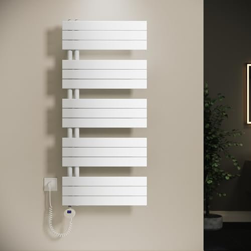 SONNI Badheizkörper Elektrische Handtuchwärmer mit Thermostat Heizstab Weiß 1314x600mm 800 Watt, Flach Handtuchtrockner elektrisch Handtuchheizkörper für Bad mit Temperaturregler