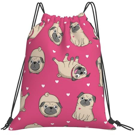 Klöppelbrief Mops, Rucksack mit Kordelzug, Unisex, Einkaufstasche, Sporttasche, lässiger Tagesrucksack, Sackpack mit Kordelzug