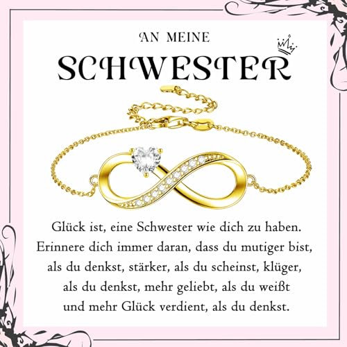 PDTU Schwester Geschenke, Armband Unendlichkeitszeichen Geschenk für Schwester Geburtstag, Schwester Geschenke zum Geburtstag Abschluss Einschulung Hochzeit Weihnachten, Gold