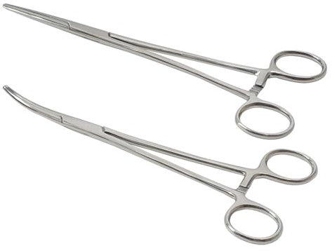 2 Pezzi 12.5cm pinzette in acciaio inossidabile, animale domestico Pinza emostatica,forbici per toelettatura animali domestici(una dritta e una curva)