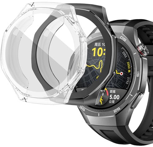 sciuU Protective Case compatible with Huawei Watch GT 5 Pro 46mm, [2 Pack] All-around Flexible TPU Case with Built-in Screen Protector, Soft & Shockproof Cover fit GT5 Pro - Black + Transparent