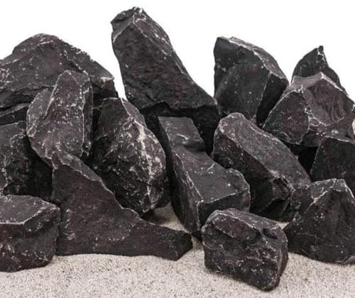 AquaOne Aquarium Steine Schwarzer Felsen I Natursteine 5 kg Mix Größe S bis L I Aquascaping Gestein Schwarz Dekoration Terrarium Nanobecken Landschaft Deko