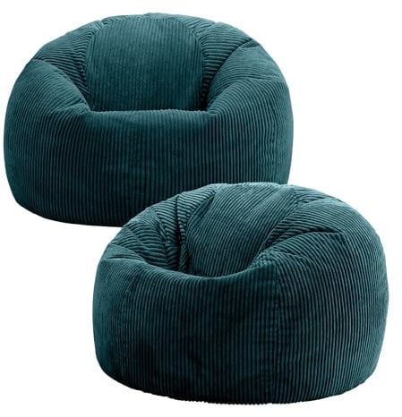 Icon Kingston Sitzsack Cord, Blaugrün, 2er Pack, Sitzsack Erwachsene mit Füllung, Bean Bag, Cord Sessel, Lounge Sessel, Lounge Stuhl, Schlafzimmer, Wohnzimmer, Wohnzimmer Möbel