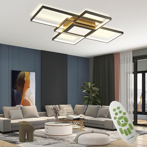 AHRHSM LED-Deckenleuchte Dimmbar-Wohnzimmerlampe 96W Modern Deckenlampe-Wohnzimmer mit Fernbedienung Rechteckige Lampe Wohnzimmer 3000k-6000k (Schwarz, 110 * 65)