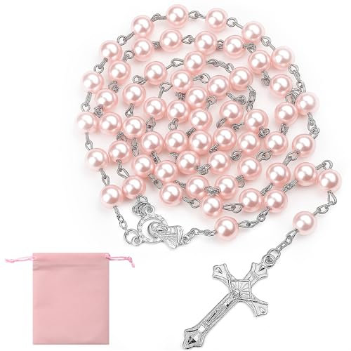 KGGZKG Chapelet Catholique Rose Chapelet Chretien Orthodoxe Dizainier Catholique Bible avec Croix Rétro pour Cadeau 1ere Communion Fille Baptême Messe Mariage fête de Communion Homme Femme