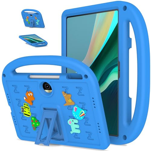 Case for Honor Pad 9 12.1 inch, Kids Cartoon Protective Cover with Handle Stand Pencil Slot Lightweight Shockproof Cover for Honor Pad 9 12.1 inch Blue