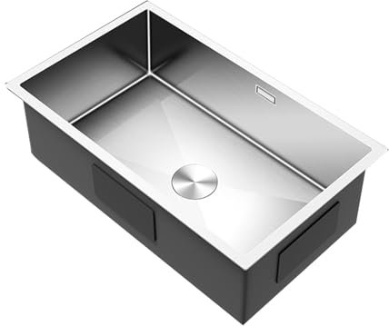 Fregadero cocina un seno Fregadero cuadrado de Acero Inoxidable Cepillado,incluyendo juego de rebosadero y desagüe,Fregadero bajo encimera,Enrasado o Sobre encimera(70x40cm)