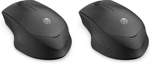 HP 280M Mouse Silent Wireless, Tecnologia LED Blu, Riduzione Rumore fino a 90%, 3 Pulsanti, Rotella di Scorrimento, Design ergonomico, Dongle Ricevitore USB-A Incluso, Nero (Confezione da 2)