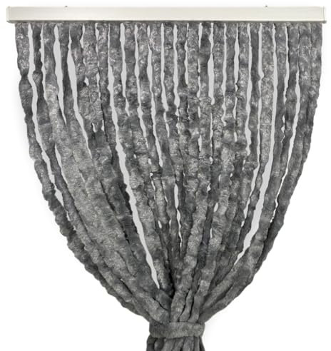 Tex family Rideau en chenille gris soufflé – protection contre les insectes, semi-transparent, montage facile – 100 % polypropylène recyclable – 140 x 240 cm