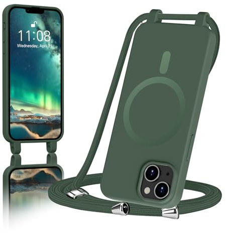 ColasGalys für handykette iPhone 15 Hülle mit Band Magnetisch Kompatibel mit Mag Safe für Handyhülle iPhone 15 mit Band Kratzfest TPU Silikon grün