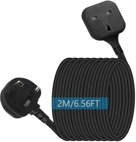 1 Way Gang Extension Lead 2 Meter Single Socket 13A, Fireproof Materials Pure Copper Wire Maximum Power 3250W, Single Plug Extension Lead Heavy Duty Power Strip (UKCA) (2M)