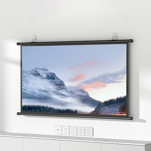 HBALDTEDC Pantalla de proyección para Pared y Techo, Pantalla de proyector Enrollable Manual de Pared, Blanca, de 60 a 72 Pulgadas, Formato 16:9/4:3(16:9 72in)