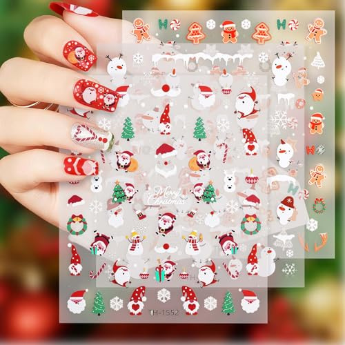 Waldspring Nagelsticker Weihnachten, 9 Blatt Nagelaufkleber, Selbstklebend Nagelaufkleber, Nageldesign Zubehör, Weihnachtsmann, Schneemann, Weihnachtsbaummuster