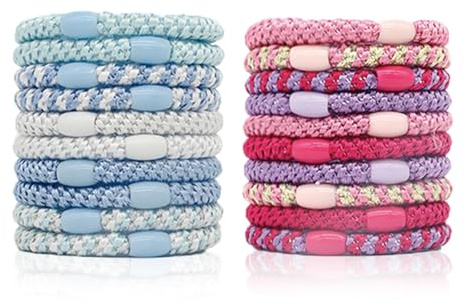 Knekkie-s Haargummis Damen Mehrfarbigen, 20 Stück Weiche Elastische Haargummis Damen, Mode Geflochtene Hair Ties Für Sport, Büro, Freizeit, Nicht Beschädigende Pferdeschwanzhalter (Blau Rosa)