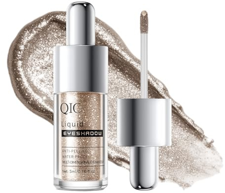 QIC liquid eyeshadow,flüssiger lidschatten Champagner,glitzer lidschatten,Metallischer Glanz, intensive Farbabgabe, schimmernder Effekt, funkelndes Augen-Make-up, #03 Champagner