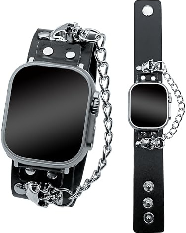 Leather Skull Cuff Punk Bracelet Compatible with Apple Watch Bands 49mm 46mm 45mm 44mm 42mm 41mm 40mm 38mm,Cool Steampunk Strap for Apple iWatch Ultra2/Ultra Series 10/9/8/7/6/5/4/3/2/1/SE/SE2