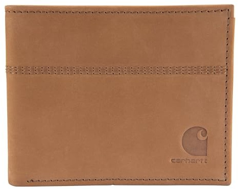Carhartt Herren-Brieftaschen aus genarbtem Sattelleder, RFID-blockierend, dreifach gefaltet, Vordertasche, Geschenke für Männer, Carhartt Braun (Bifold), Einheitsgröße, Brieftaschen aus genarbtem