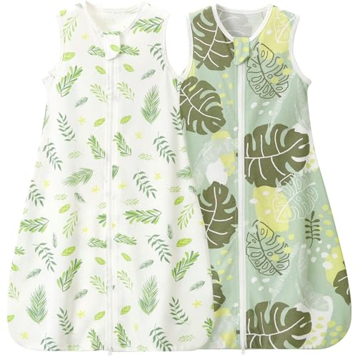 Nivolltha 2er Baby Schlafsack 1 TOG Baumwolle Breitblatt und Jungblatt L | 100% Baumwolle Babyschlafsack, sanft zur Babyhaut, atmungsaktiv für angenehmen Schlaf im Frühling und Herbst, 18-36 Monate