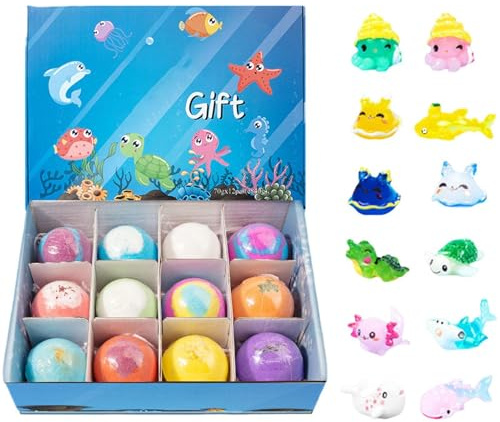 Bath Bombs For Kids, 12PCS Bombas De Baño Infantiles Con Juguetes Interior, Divertidas Natural Handmade Bomba Baños De Sal, Bolitas Baños Burbujas Hidratantes Animales, Para Niños Niñas Regalo