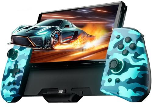PALPOW Controller luminoso Switch – Compatibile con Switch/OLED, design Luminpad ergonomico, Joypad integrato, Turbo, Mapping, 7 colori LED – Camouflage Blu