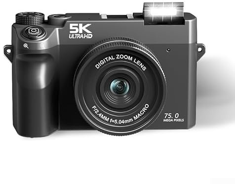 5K Fotocamera Digitale con Doppio Obiettivo, 75MP & 18X Zoom, Webcam WiFi per Streaming, 9 Modalità, Scheda TF fino a 256GB, Nero(Black)