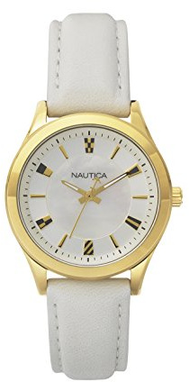 Nautica NAPVNC001 Women's Classic Analogue Quartz Watch with Leather Strap, White, 36MM, Strap