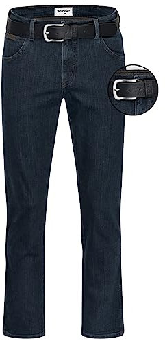 Wrangler Texas Stretch Herren Jeans Regular Fit inkl. Gürtel (W32/L30, Blue Black)