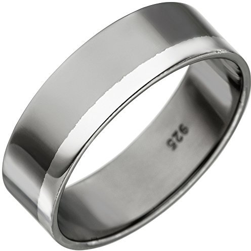 Ring aus 925 Silber schwarz teilrhodiniert bicolor flach schlicht Fingerschmuck, Ringgröße:Innenumfang 62mm ~ Ø19.7mm
