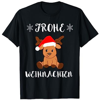Coole Weihnachtsbekleidung Weihnachten - Frohe Weihnachten Süßes Rentier Weihnachtsmütze Xmas T-Shirt für Unisex-Erwachsene - Schwarz, S - Kurzarm, Klassische Passform