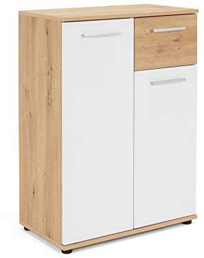 möbelando Kommode Standschrank Beistellkommode Highboard Schrank Anrichte Jacklin I Artisan Eiche/Weiß