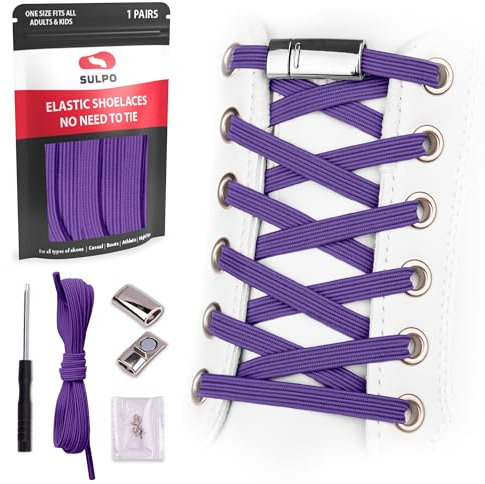 Sulpo Lacets élastiques sans laçage avec fermoir en métal pour toutes les chaussures - Violet - lilas,