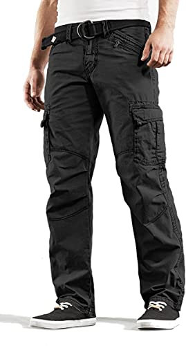 Timezone Herren Relaxed Hose BenitoTZ schwarz Cargo Pants incl. Belt W32/L34