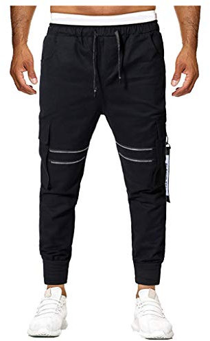 Yowablo Herren Rangerhose Outdoorhose Vintage Cargo Hose Beiläufige Plaid-Lange Kurzschluss mit Mehreren Taschen (L,1- Schwarz)