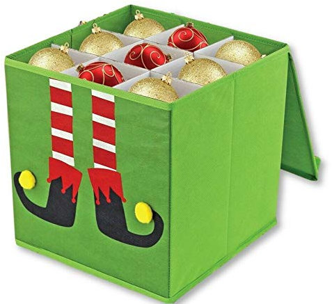 ADEPTNA Christmas Tree Bauble Decoration Storage Box – Space Saving Stylist Collapsible Design (GREEN)