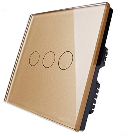 KONOQ Glass Panel Touch Light Switch - Touch DIMMER (3 Gang / 1 Way, Gold)