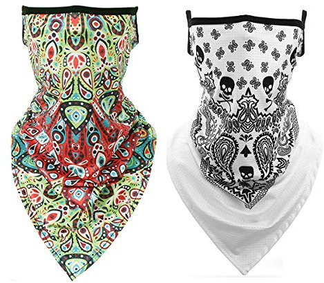 Unisex Bandana Gesichtsbedeckungsmaske Schal Gesicht Rave Sturmhaube Halsmanschette mit Ohrschlaufen, Staubtuch, waschbar, Wind Motorradabdeckung für Frauen/Männer (Packung mit 2 bis 3 Stück)
