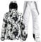 GSOU SNOW Damen Skijacken und Hosen Snowboarden Schneeanzug Mantel Warm Kapuze Wasserdicht Winddicht Isoliert, Schwarz Weiß, L