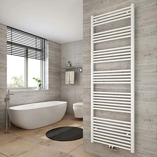 Heilmetz Handtuchtrockner Badheizkörper 1800 x 600 mm Weiß Handtuchheizkörper für Wasser Heizkörper Bad Mittelanschluss Heizung Handtuchwärmer