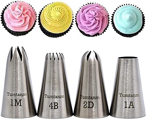 Tumtanm Professional Large Piping Nozzles, 4pcs Stainless Steel Seamless Icing Piping Nozzle Tip Set for Cakes, Cupcakes and Baking