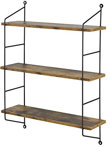 [en.casa] Wandregal Ösel Hängeregal Bücherregal hängend mit 3 Regalböden Dunkler Holzton Wohnzimmer Regal mit Stahlrahmen Küchenregal