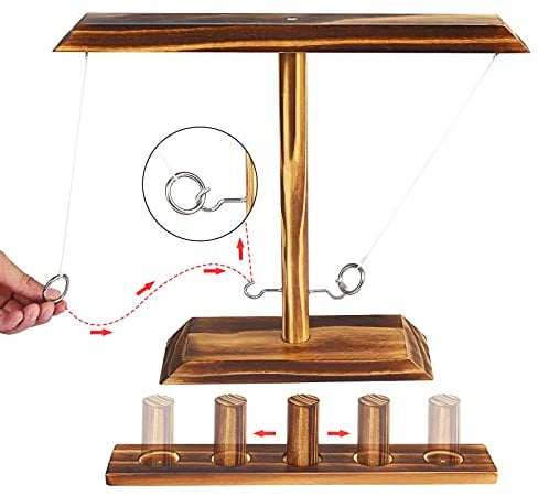 Bestdon Handheld Games for Adults and Family, Fast-Paced Interactive Games with Shot Ladder Bundle, Handmade Wooden Loop Hooks Game Suitable for Indoor Outdoor sport, Charcoal Grilled Color