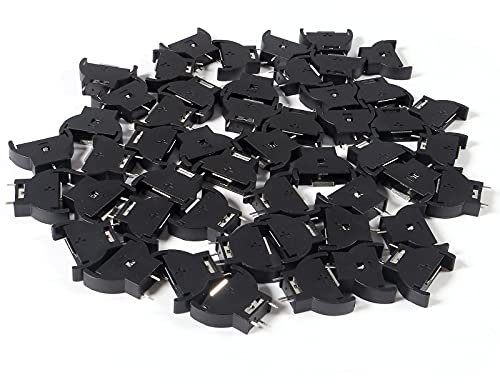 AEDIKO 50pcs CR2032 Vertical Button Cell Battery Sockets 3 Pin Holder Case Plastic Shell Type Black