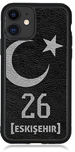 aina Kompatibel mit iPhone 12 Pro Hülle Leder Case Schwarz Türkei Flagge 26 Eskisehir Lederhülle Cover Türkiye Handyhülle